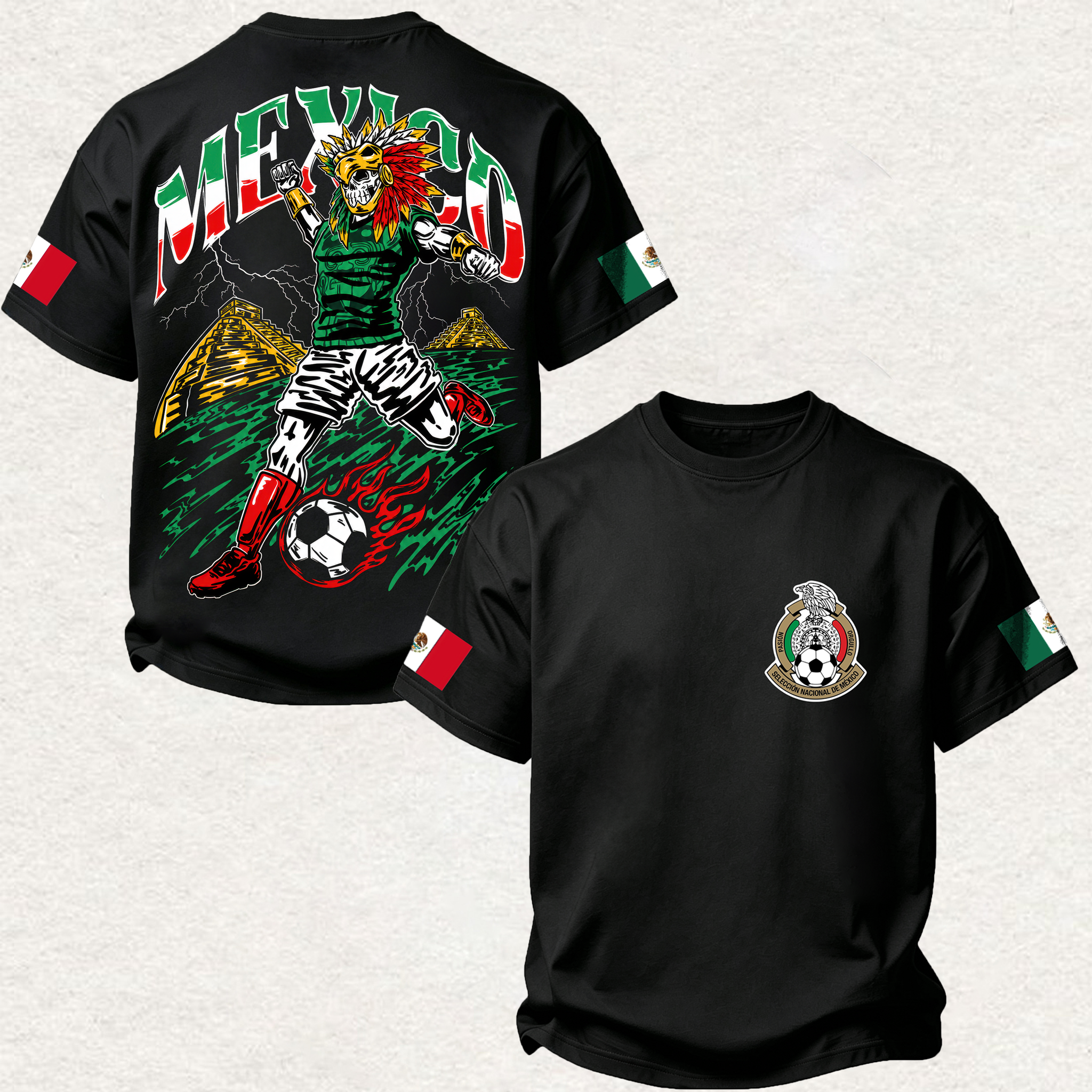 Retro Mexican Football Legend Skull Printed Oversized Unisex T-shirt