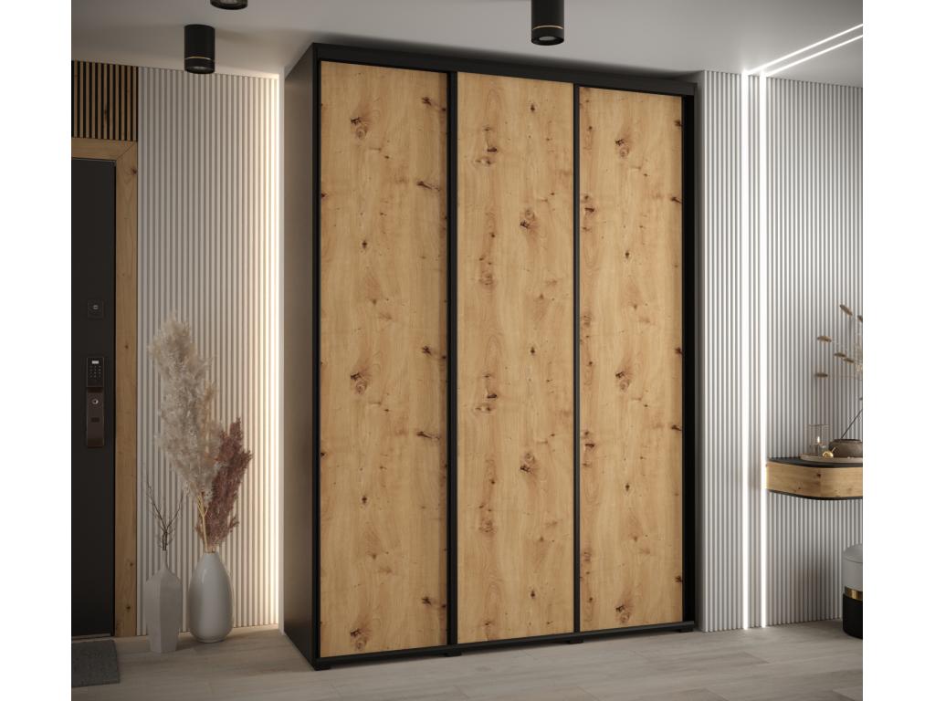 ARMARIO DAVOS 1 DE PUERTAS CORREDERAS 235,2/180/45 3 puertas (Negro/Artisan/Negro)
