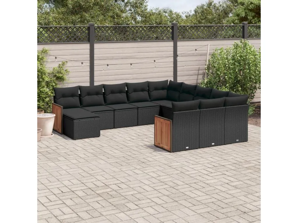 Set de sofás de jardín 12 piezas cojines ratán sintético negro IZUN94233