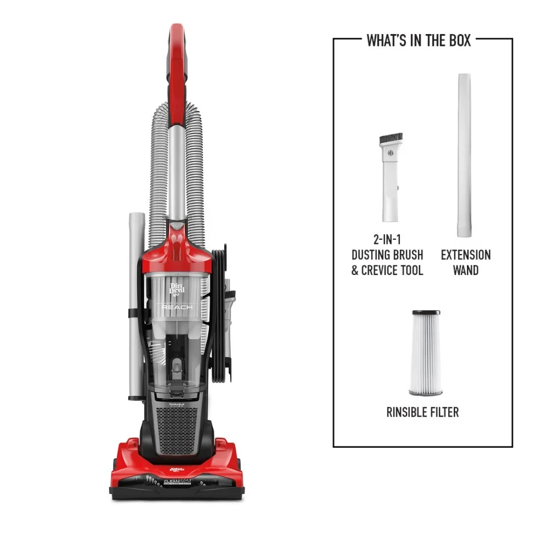 Dirt Devil Endura Reach Upright Bagless Vacuum Cleaner for Carpet and Hard Floor, Lightweight, Corded, UD20124, Red
