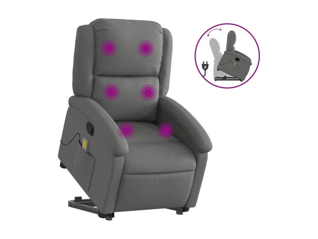 Silla de masaje reclinable de pie de tela gris oscuro