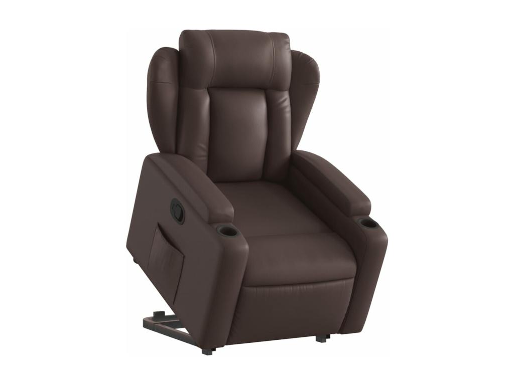 Sillón reclinable elevable cuero sintético marrón