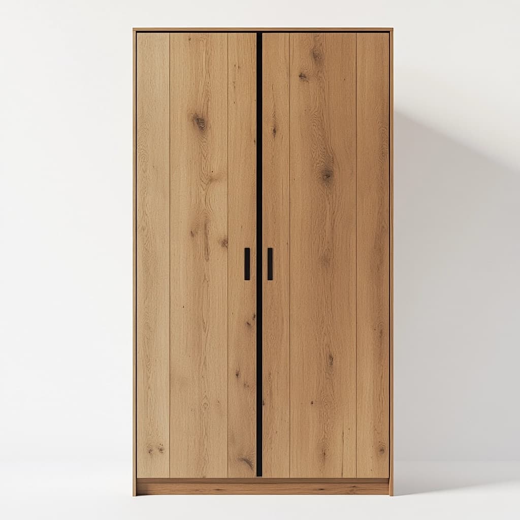 Armario alto de madera natural con puertas dobles, almacenamiento vertical, roble, 100 cm de ancho