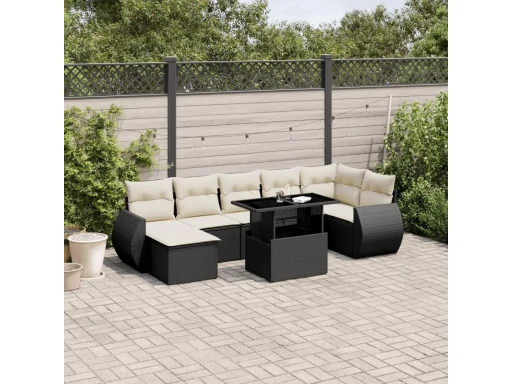 Lluesmamuebles Set de sofás de jardín 8 piezas y cojines ratán sintético negro