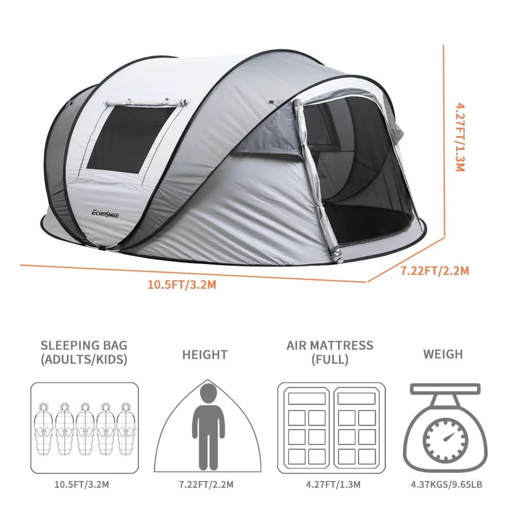, 4-6 Persons White + Gray Pop-Up Boat Tent, , , - Image 6