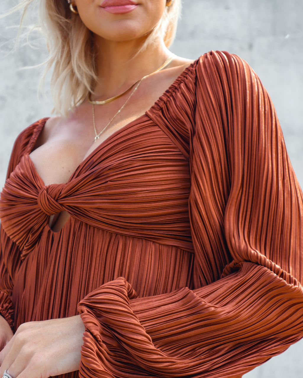 Very Impressed Plisse Cutout Midi Dress - Rust - Se7enfashion