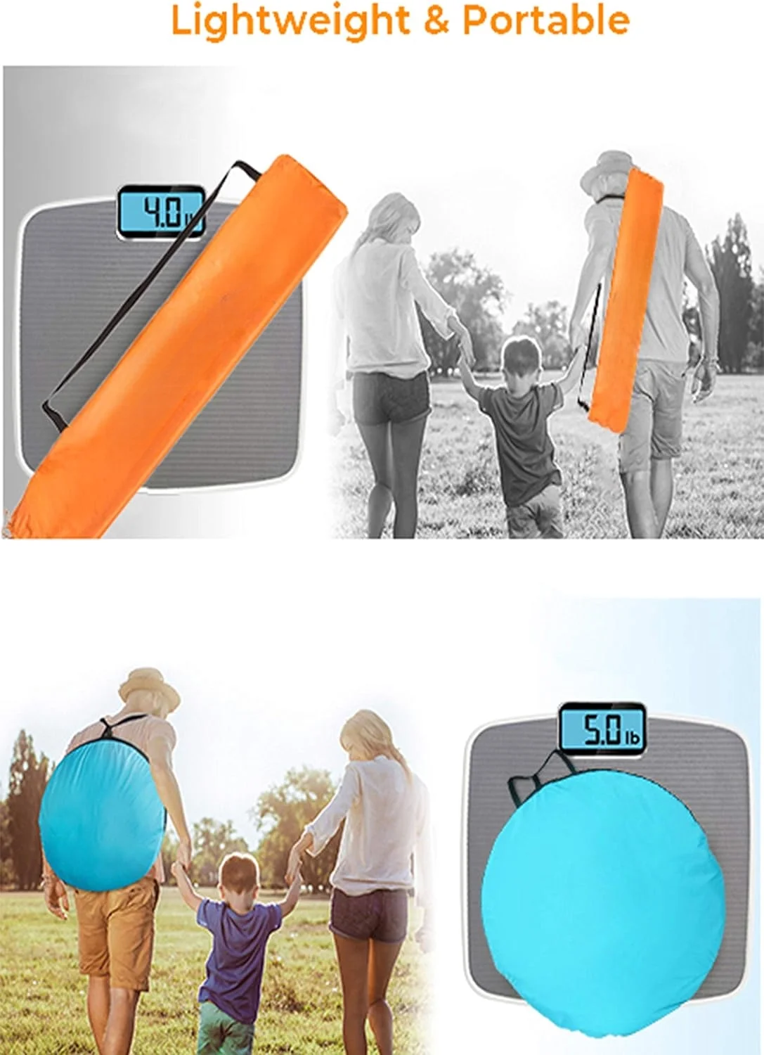 X-Large 4 Person Beach Tent Sun Shelter - Portable Sun Shade Instant Tent for Beach with Carrying Bag, Stakes, 6 Sand Pockets, Anti UV for Fishing Hiking Camping, Waterproof Windproof, Orange - Image 7