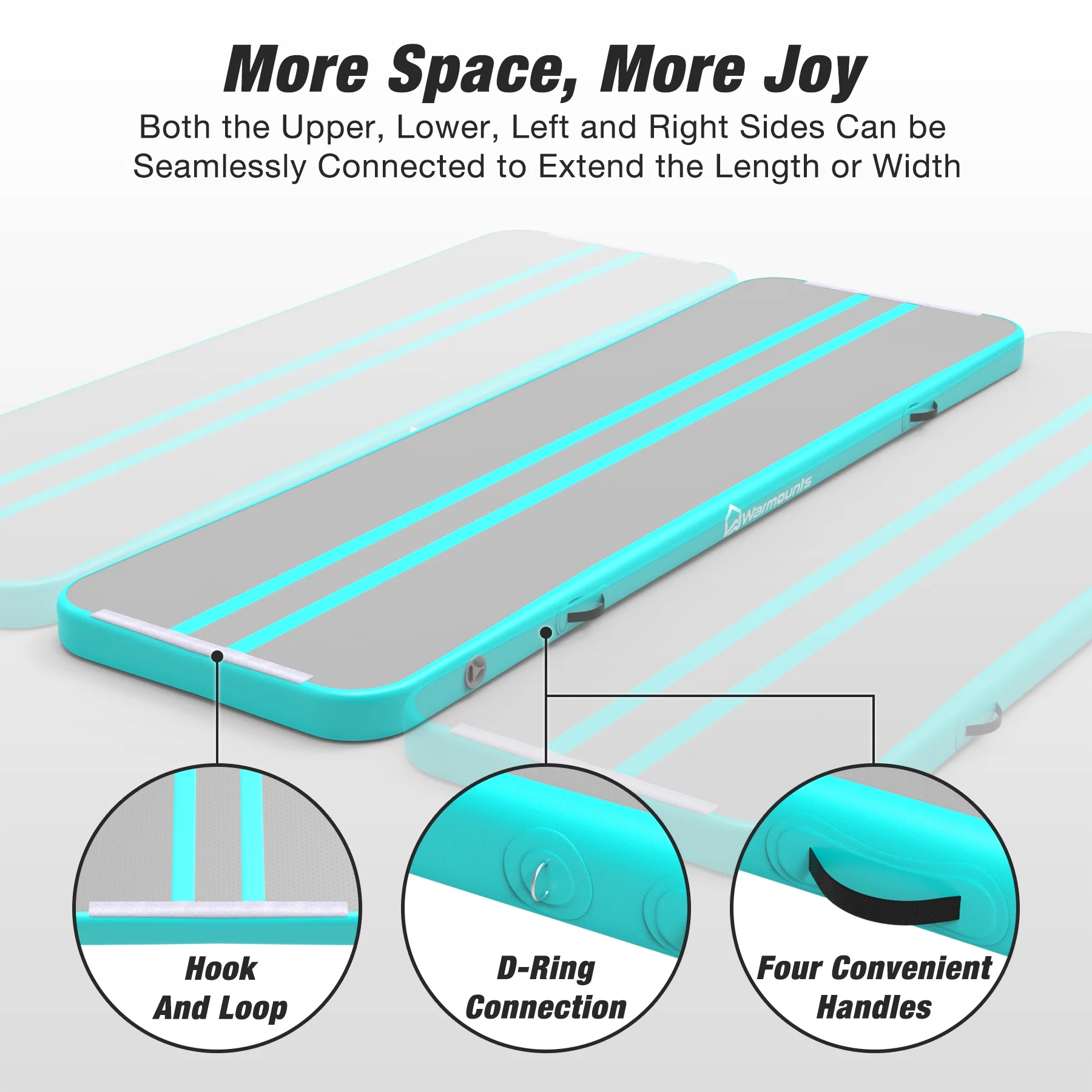 WARMOUNTS Tumbling Mat, 10 ft Inflatable Air Gymnastics Training Mats w/ Electric Pump, 4'' Thick Tumble Track for Home, Gym, Cheerleading, Water, Outdoor - Image 23