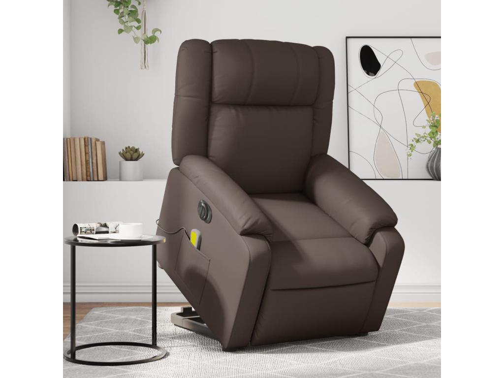 Sillón de masaje elevable eléctrico cuero sintético marrón