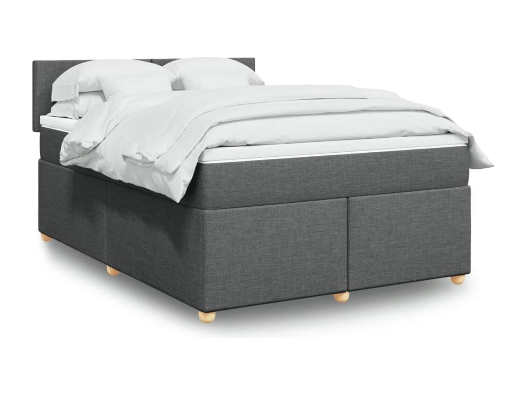 Cama box spring con colchón tela gris oscuro 140x190 cm