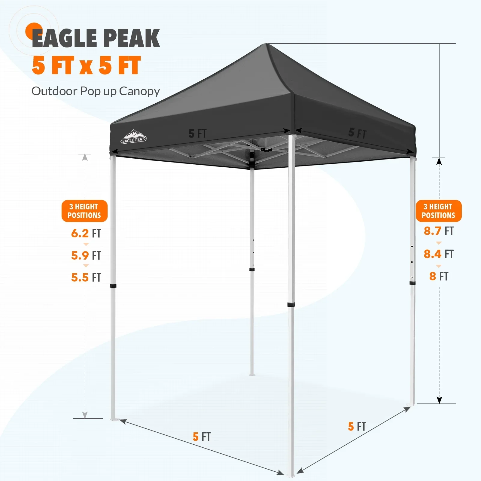 EAGLE PEAK 5x5 Pop up Canopy Tent Instant Outdoor Canopy Easy Set - up Straight Leg Folding Shelter（blue）