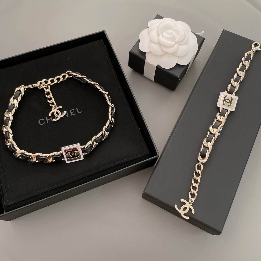 Chanel Leather Gold Chain Bracelet Choker Necklace - Original Replica Club