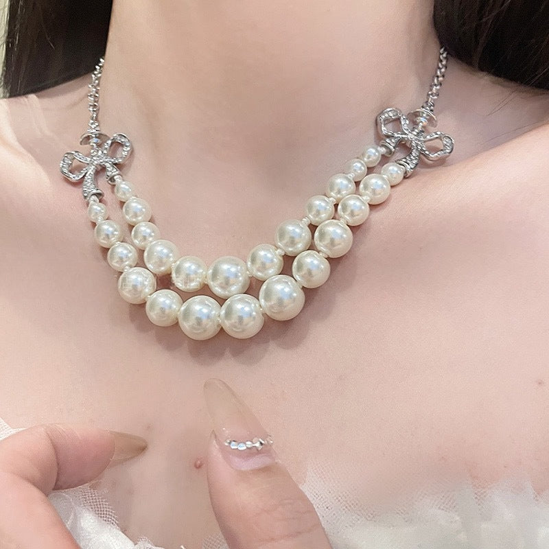 Vivienne Westwood Bow Knot 2 Row Pearl Necklace - Original Replica Club