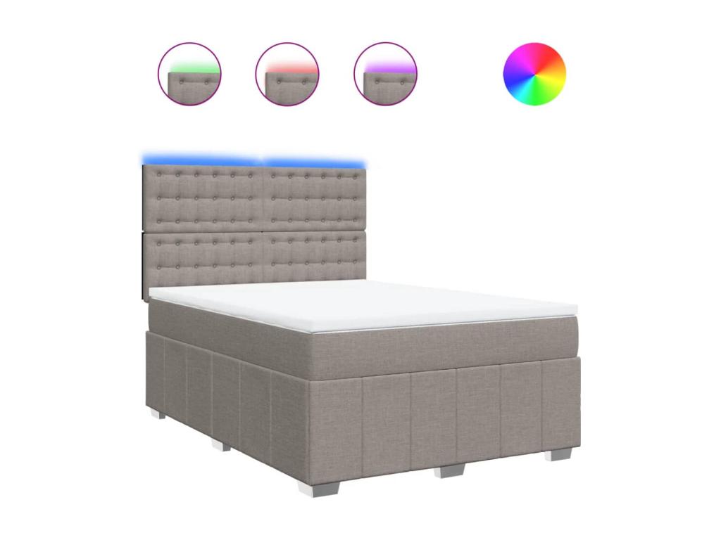 Cama box spring con colchón tela gris taupe 140x200 cm