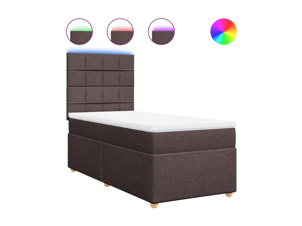 Cama box spring con colchón tela marrón oscuro 90x200 cm