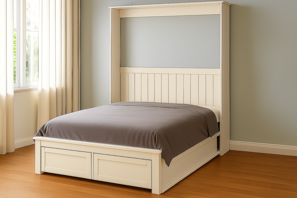 Cama Abatible Individual Madera Blanco Espacio Reducido