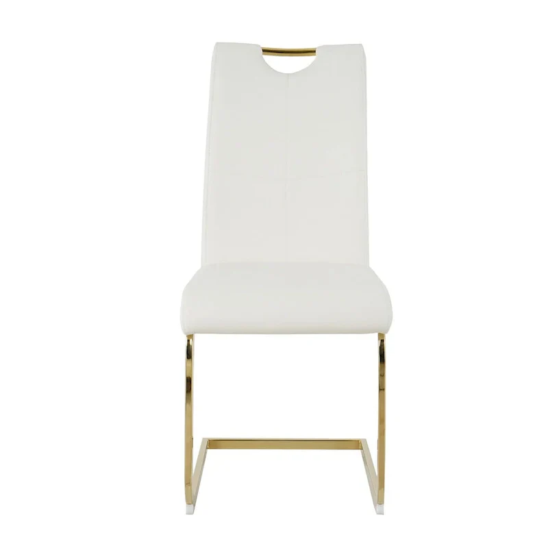 4-Piece Modern Faux Leather Dining Chair Set with Gold Metal Legs and Padded Seats