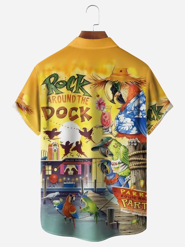 Aloha Parrots Chest Pocket Short Sleeve Hawaiian Shirt