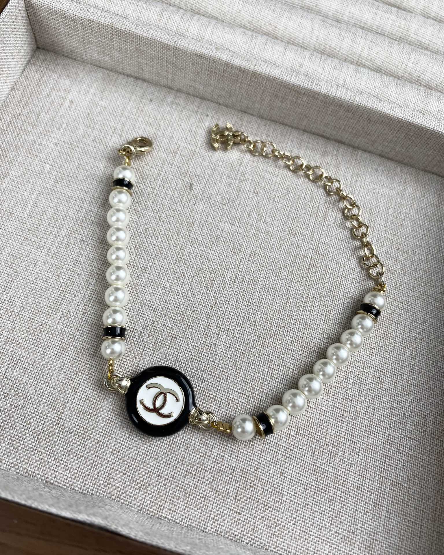 Chanel Black and White Round Charm Pearl Bracelet Necklace - Original Replica Club