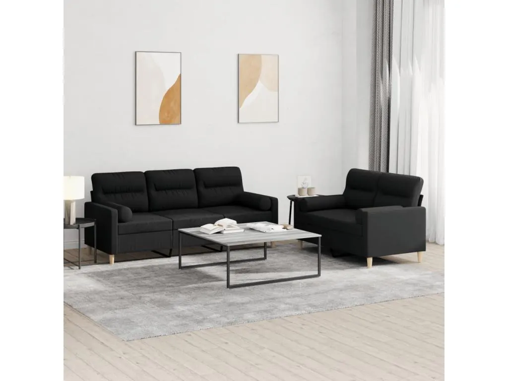 Juego de sofás con cojines 2 piezas tela negro 10235mzqz