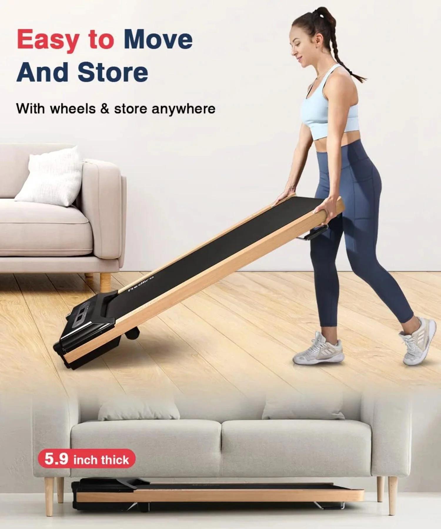 Ecotronic Indoor Electric Walking Pad With Natural Wood Finish, 2.25HP Motor, LED Display, Remote Control And Incline - Image 3 Ecotronic Indoor Electric Walking Pad With Natural Wood Finish, 2.25HP Motor, LED Display, Remote Control And Incline - Image 3