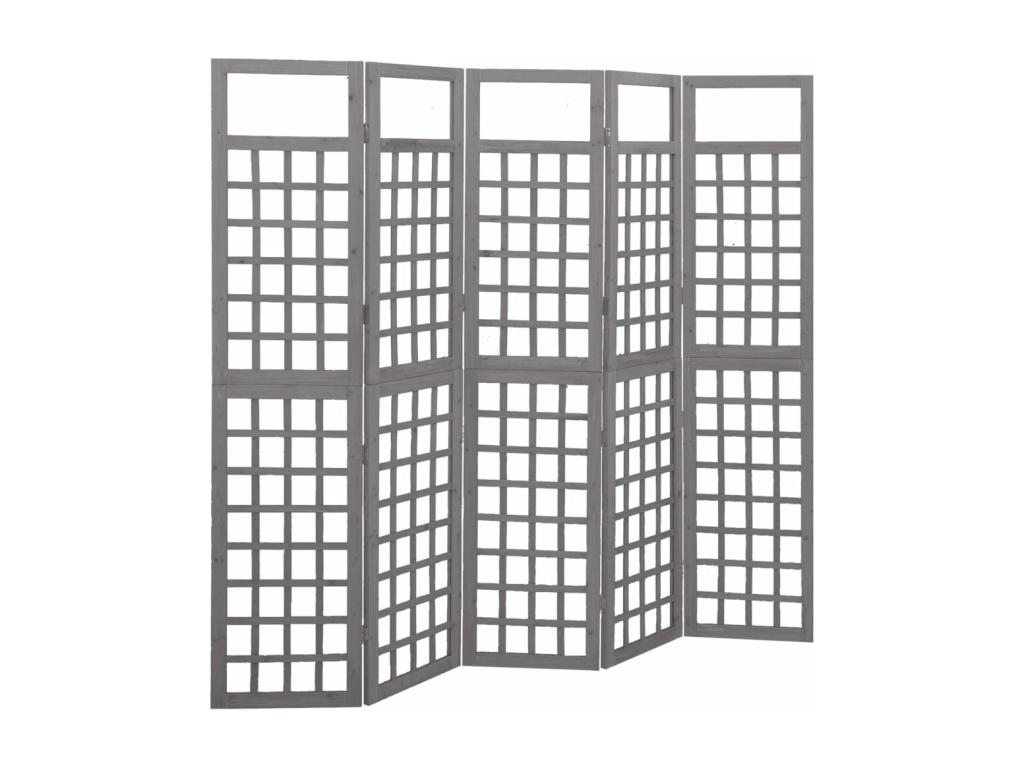 Biombo/Enrejado de 5 paneles madera de abeto gris 201,5x180 cm