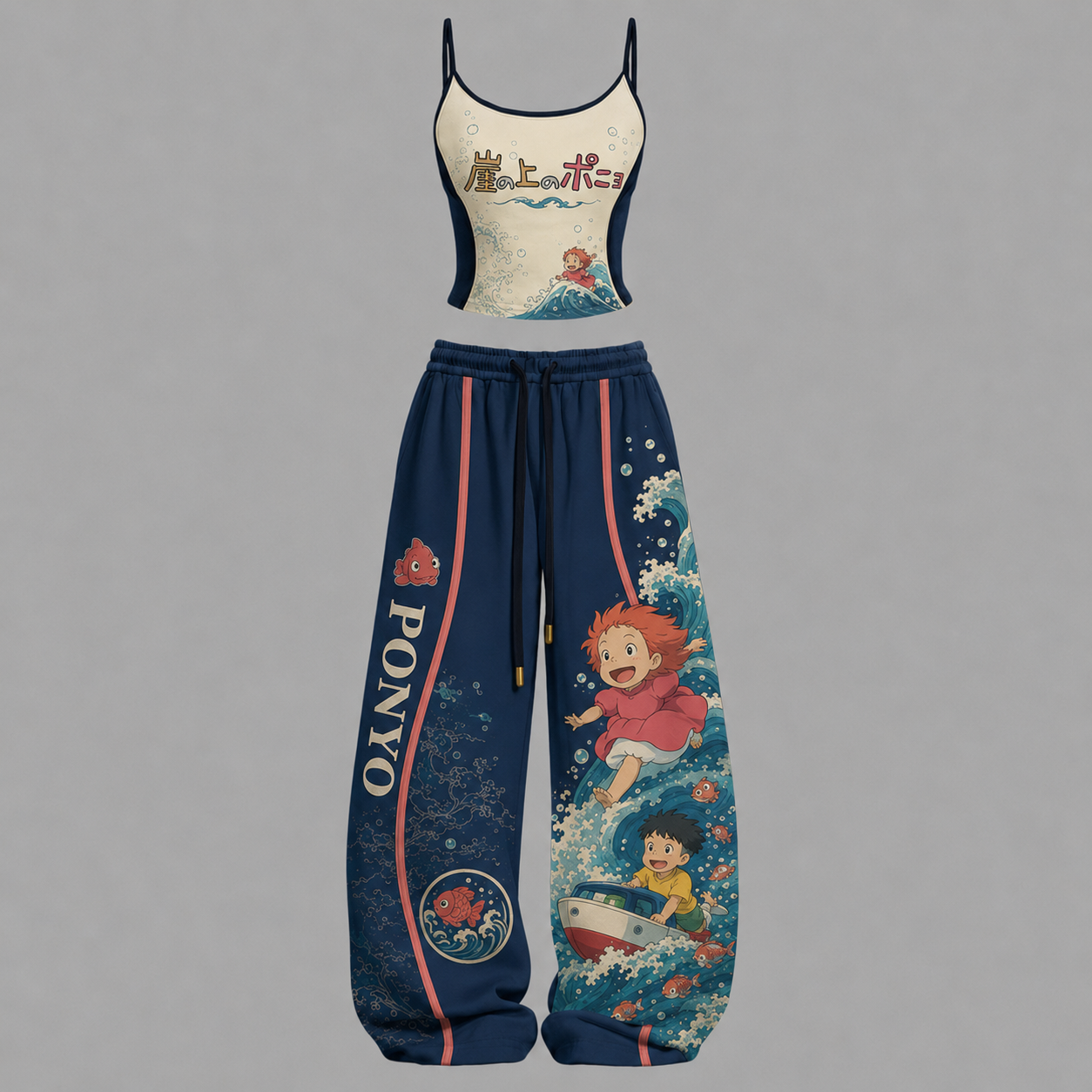 Ponyo on the Cliff by the Sea-Top & Elasticated Trousers Two-Piece Set TeeThreads Sustain the Scene with Custom Apparel